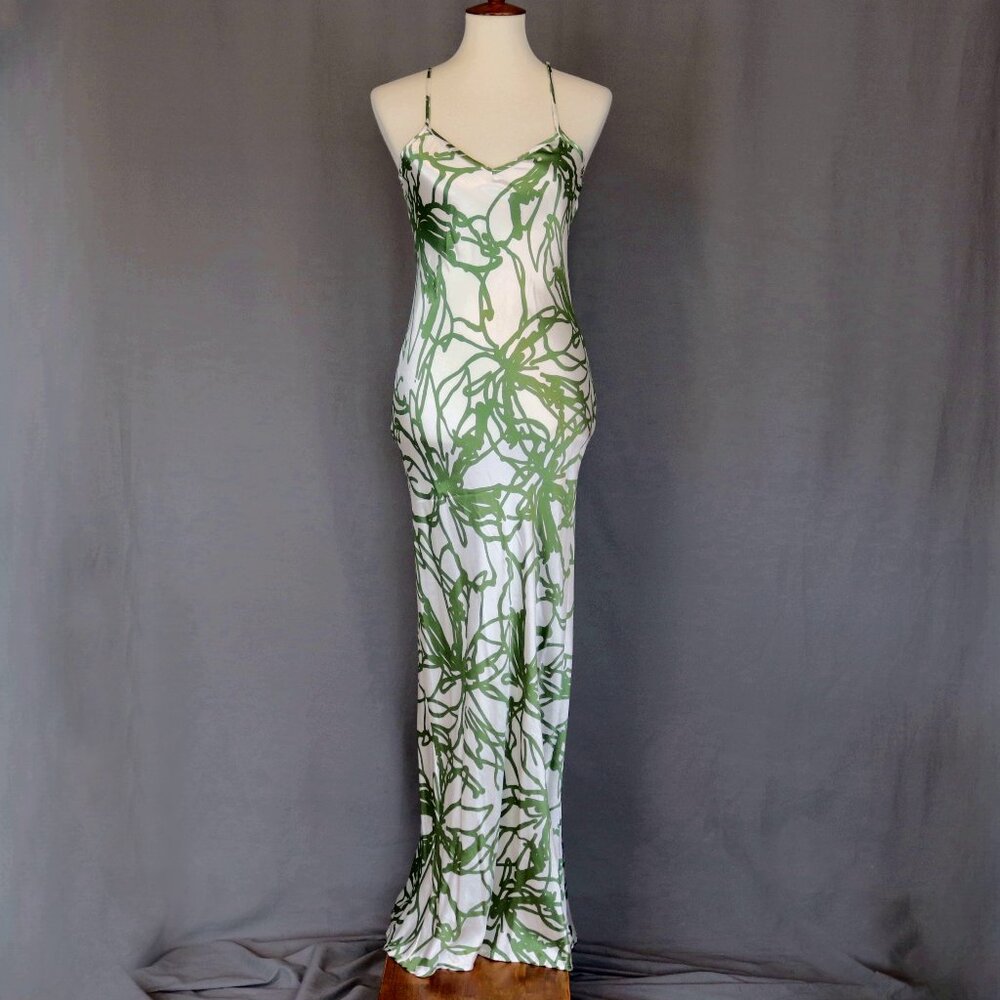 Q Dorit Sharon New XS Silk Mermaid Maxi Couture Dress White & Green